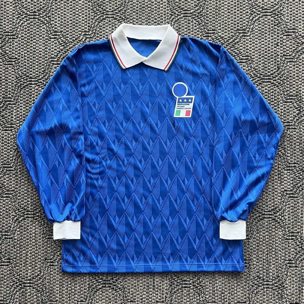 Vintage Italy Jersey Size Medium Blue Soccer National Team Home Long Sleeve 90s